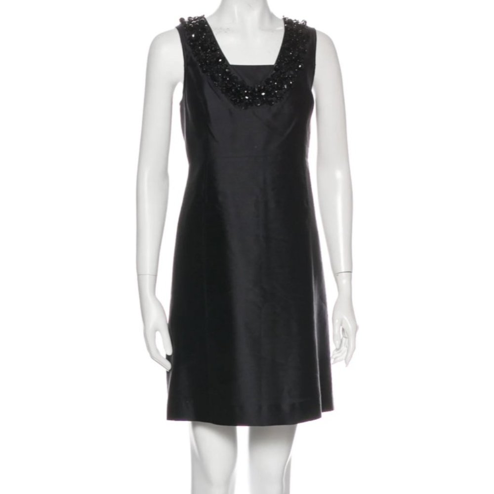 TORY BURCH 100% silk beaded black shift dress EUC